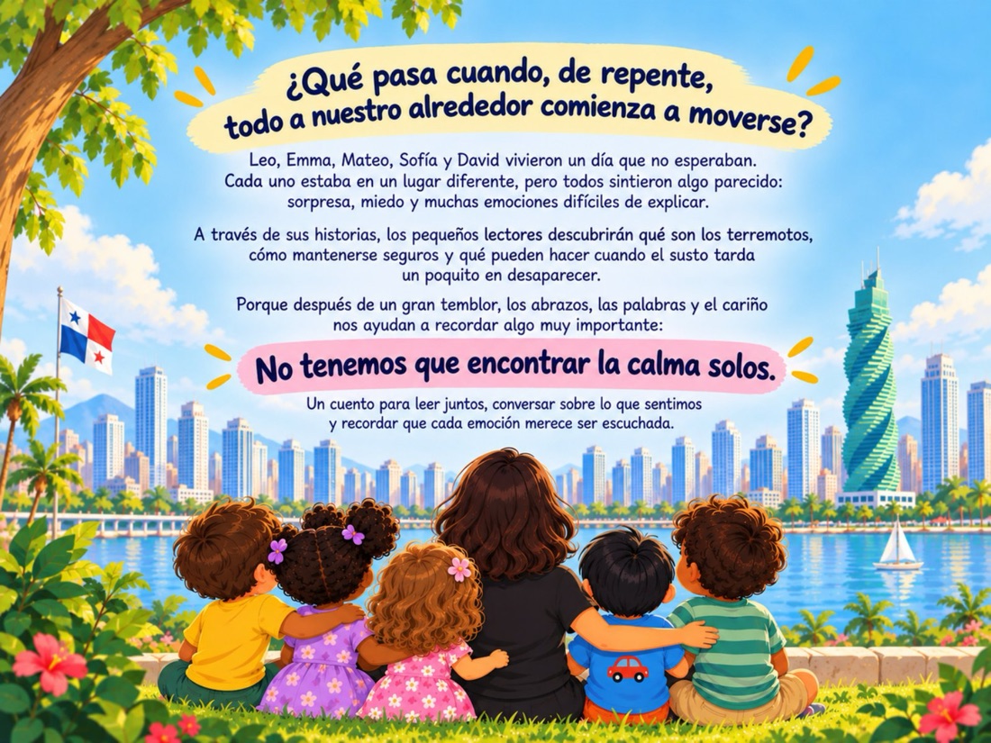 Los niños miran juntos y tranquilos la ciudad de Panamá, con la bandera ondeando.